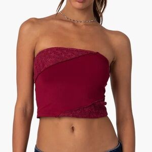 Edikted Lace Patchwork Crop Tube Top